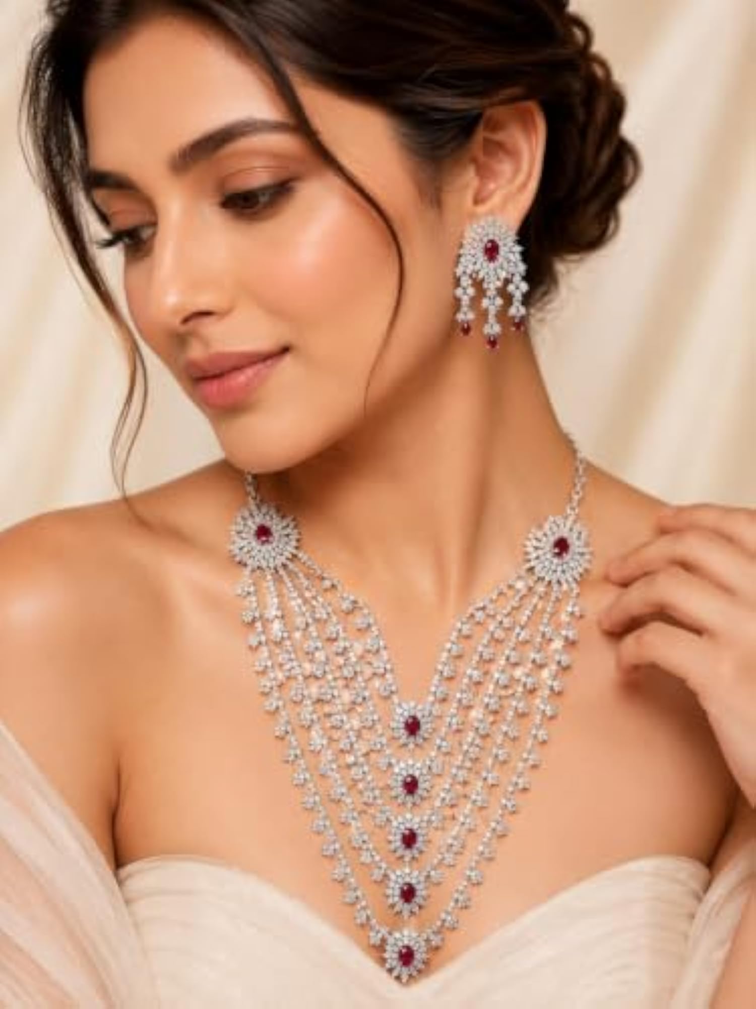 Ruby Cascade American Diamond Jewellery Set